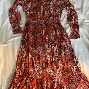 Allison Brittney Orange Paisley Long Sleeve Dress